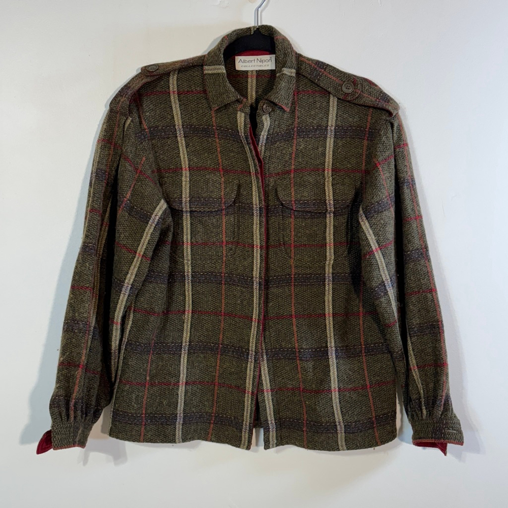 Vintage Albert Nipon Green Plaid Jacket Women’s Size 6 Wool Alpaca Academia
